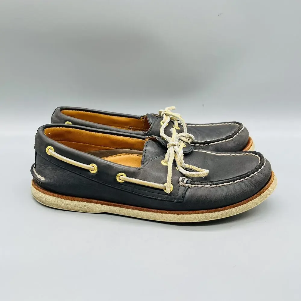 Sperry Shoes Men 7 Blue Leather Top Sider Gold Cup 2 Eye Boat Deck Flats Slip On